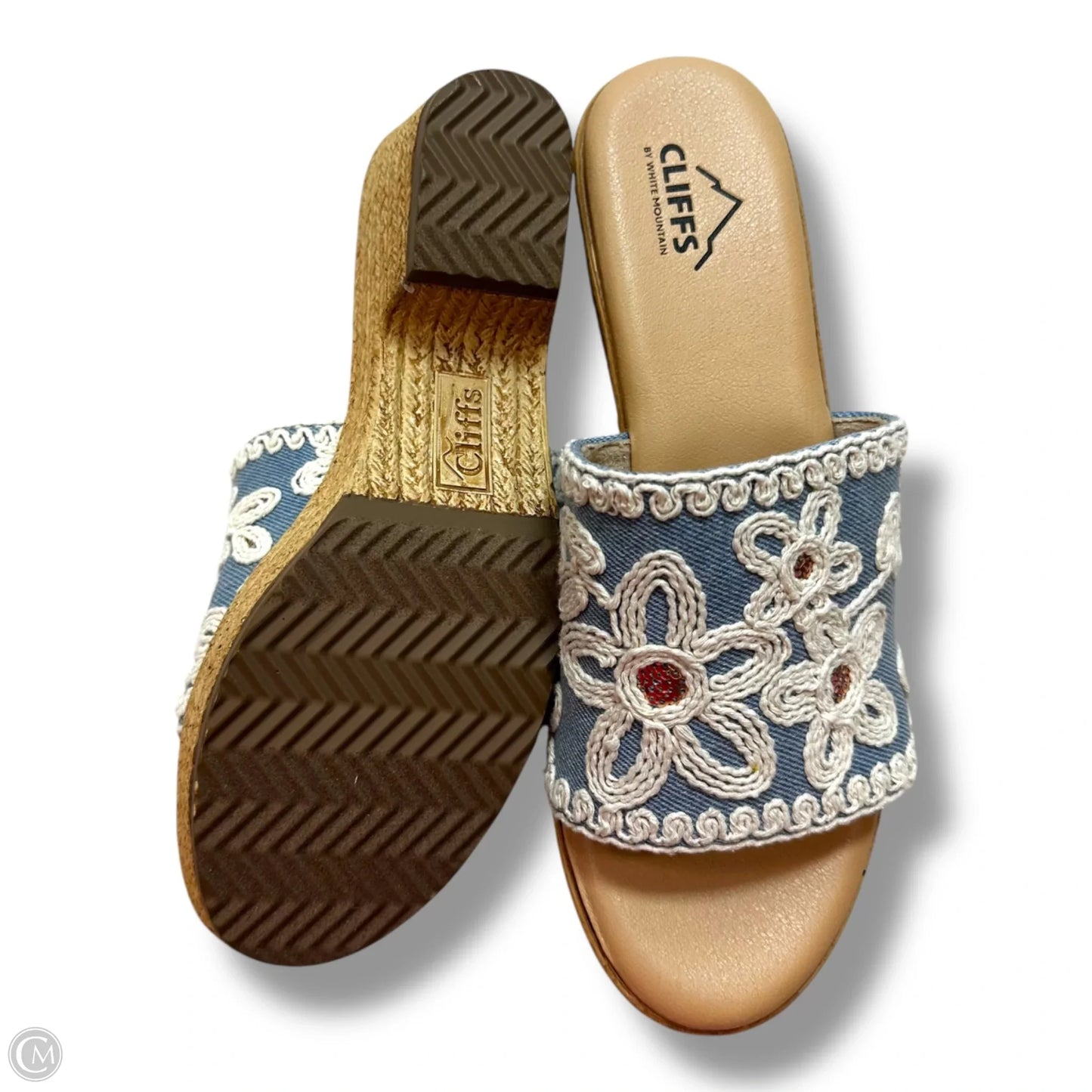 Sandals Heels Wedge By White Mountain In Blue Denim, Size: 8