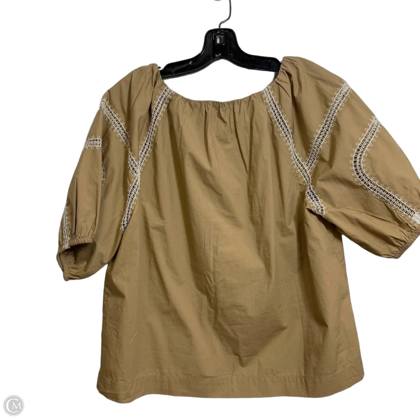 Top Short Sleeve By Loft In Tan, Size: L