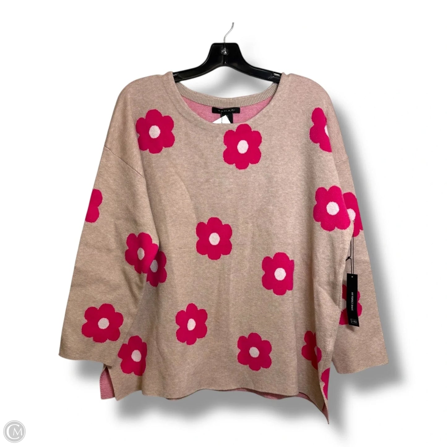 Flowers Sweater By Tahari In Beige, Size: Xl