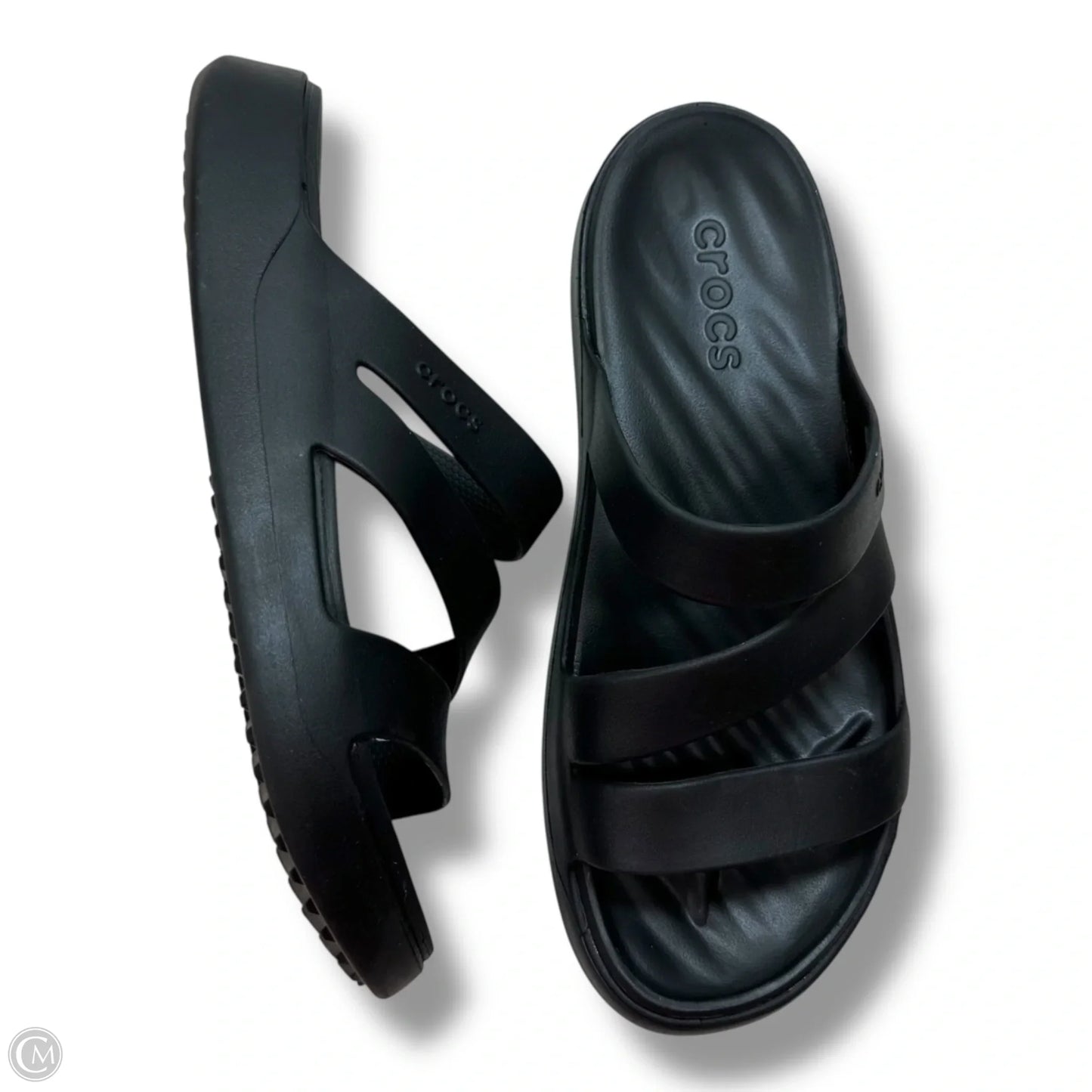 Sandals Flats By Crocs In Black, Size: 9