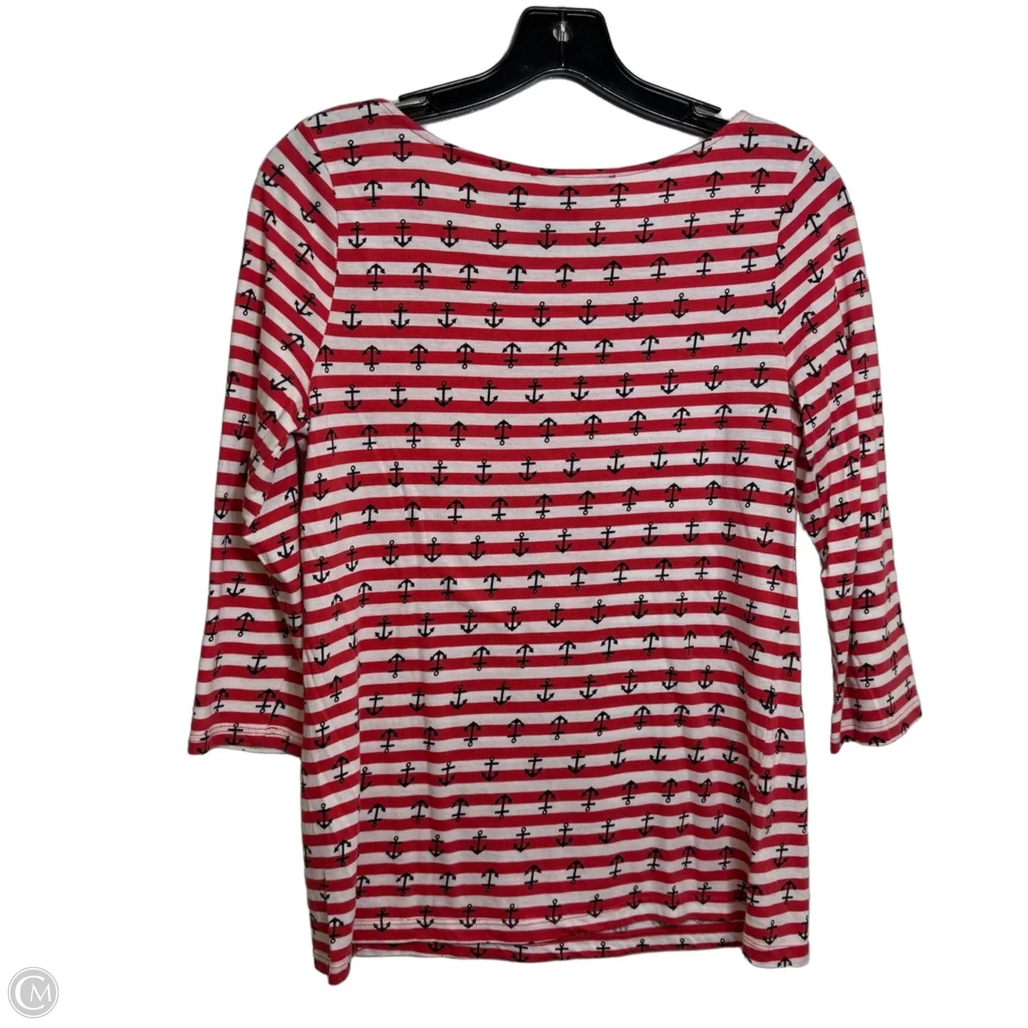 Top 3/4 Sleeve Basic By Outback Red In Nautical Print, Size: M