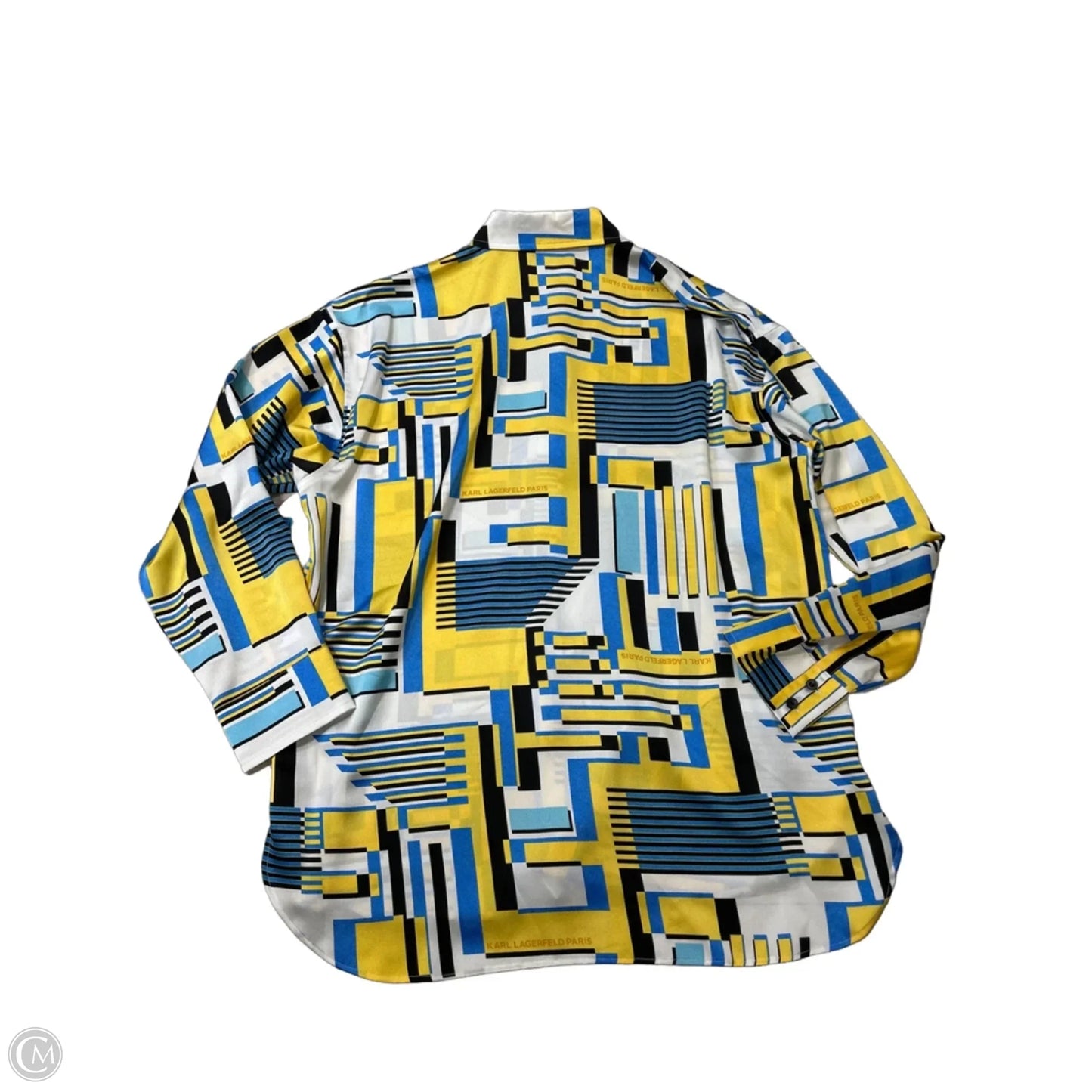 New! Top Long Sleeve Designer By Karl Lagerfeld In Blue & Yellow, Size: L