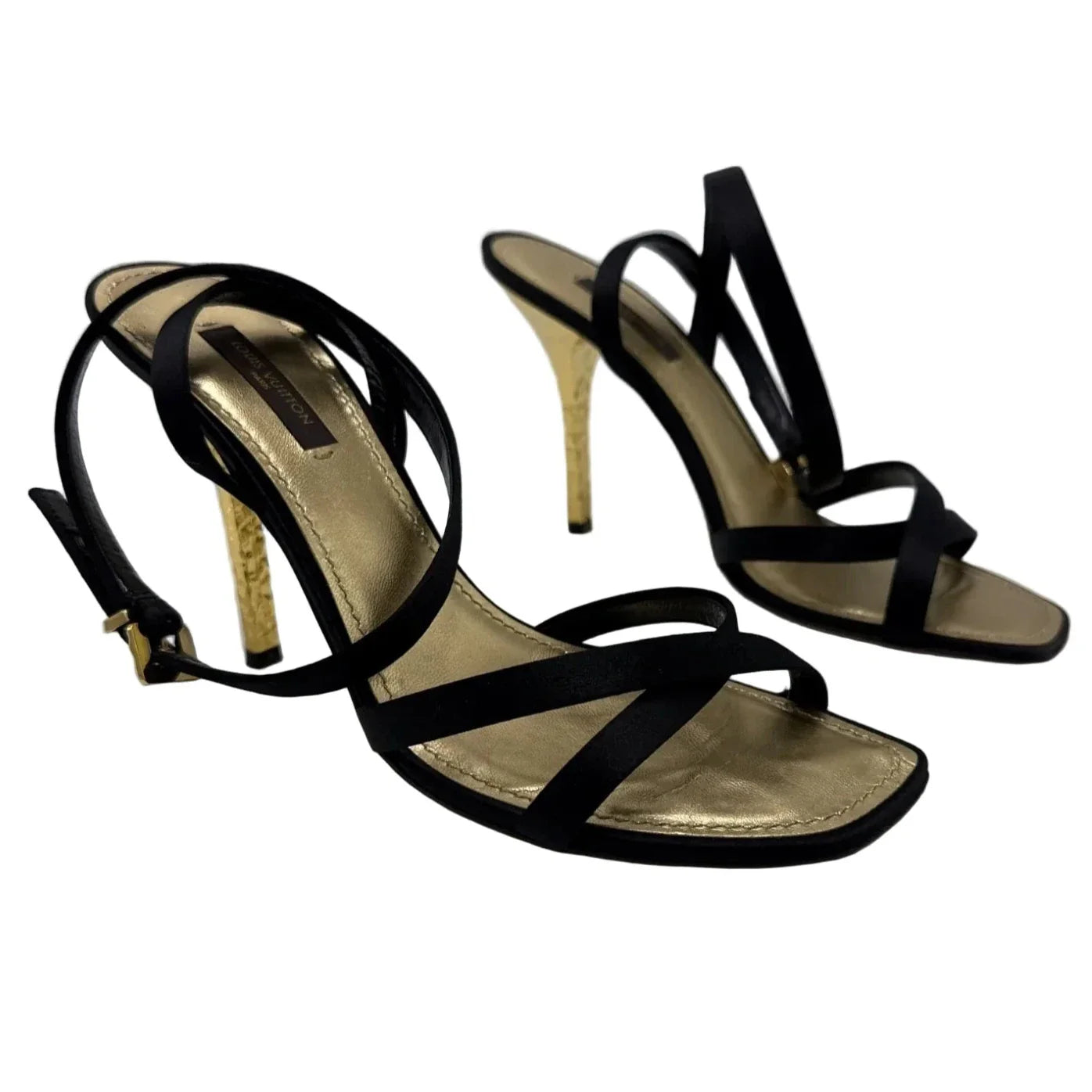 Louis Vuitton Satin and Hammered Gold Luxury Heels , Size: 7.5 / 37.5