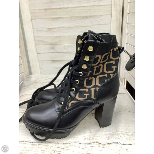 Boots Ankle Heels By Guess In Black & Brown, Size: 8.5