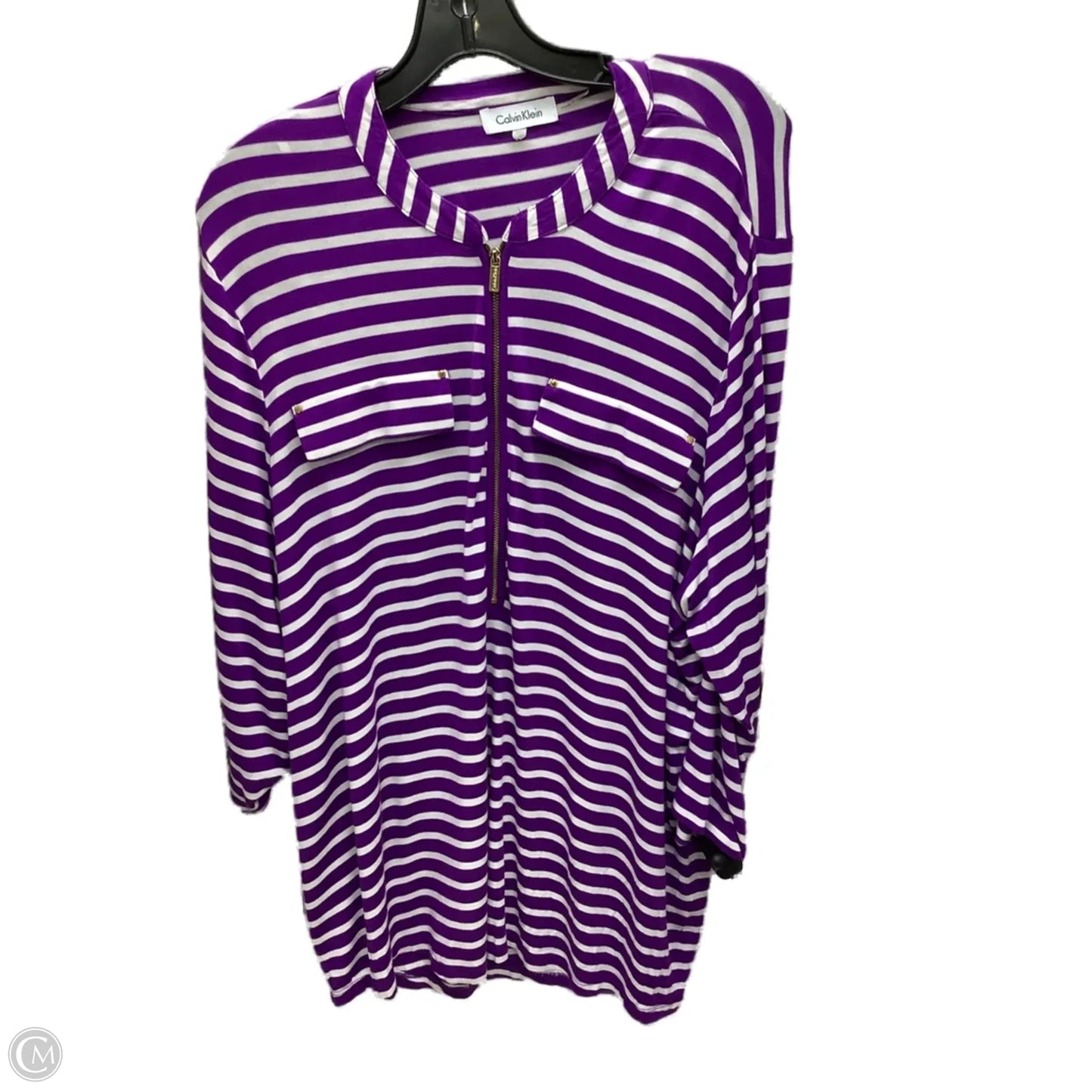 Top Long Sleeve By Calvin Klein In Striped Pattern, Size: 2x