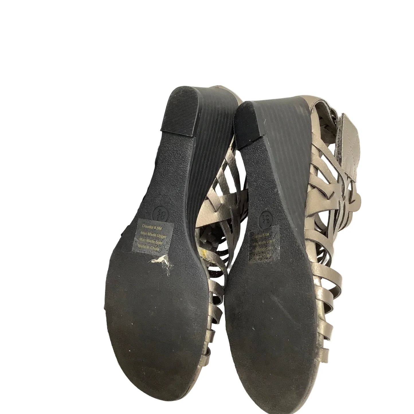 Sandals Heels Block By Clothes Mentor In Silver, Size: 8.5