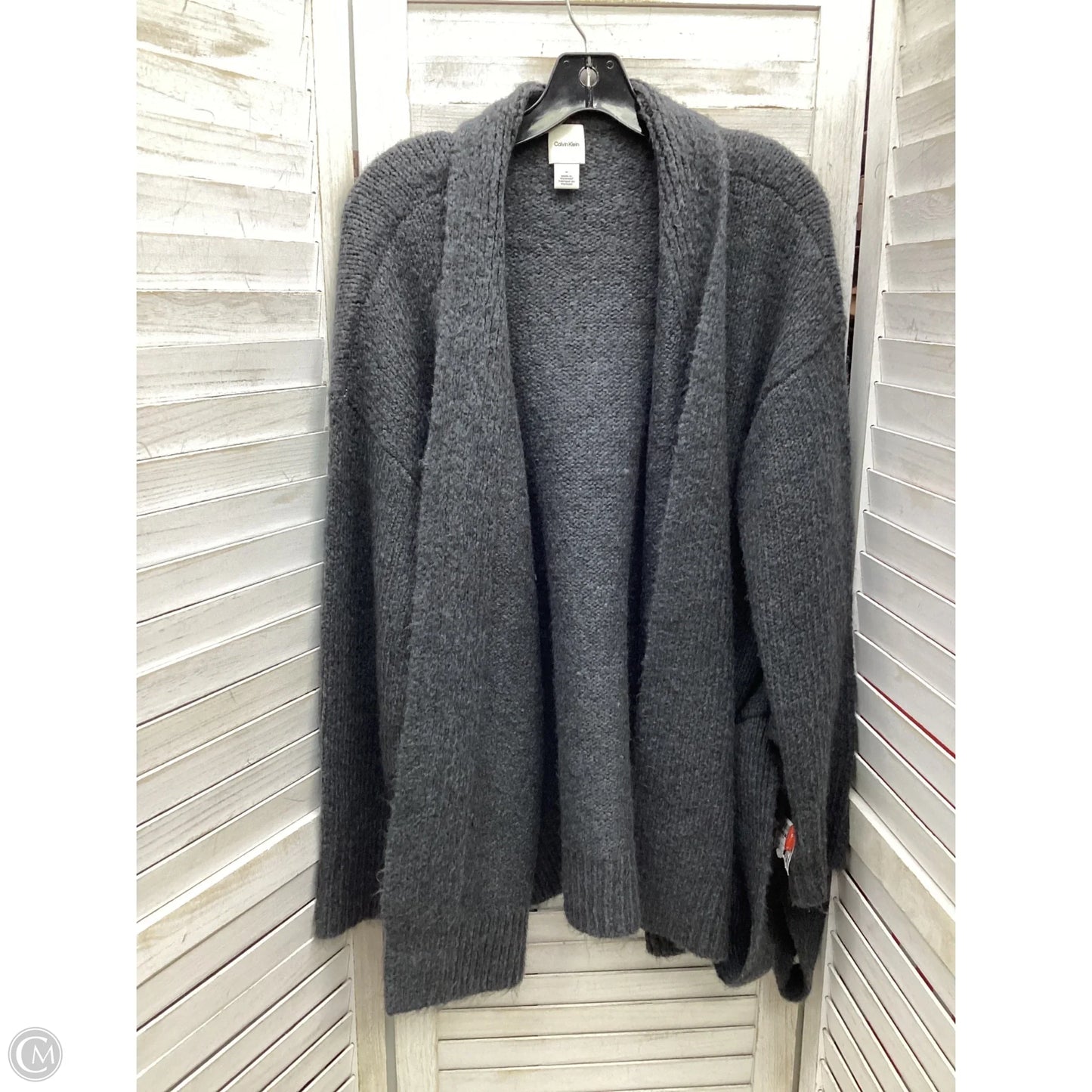 Sweater Cardigan By Calvin Klein In Grey, Size: M