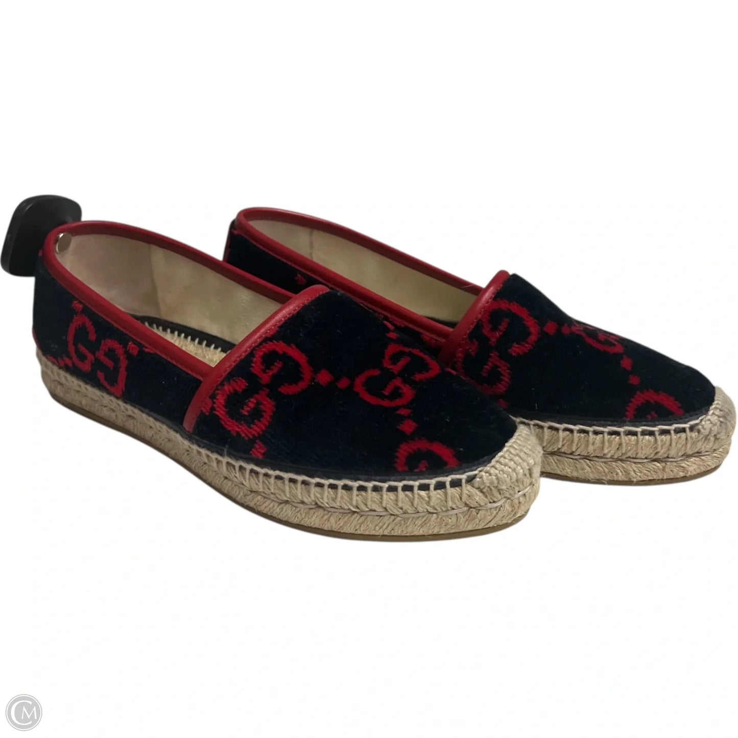 Shoes Luxury Designer By Gucci In Black & Red, Size: 7