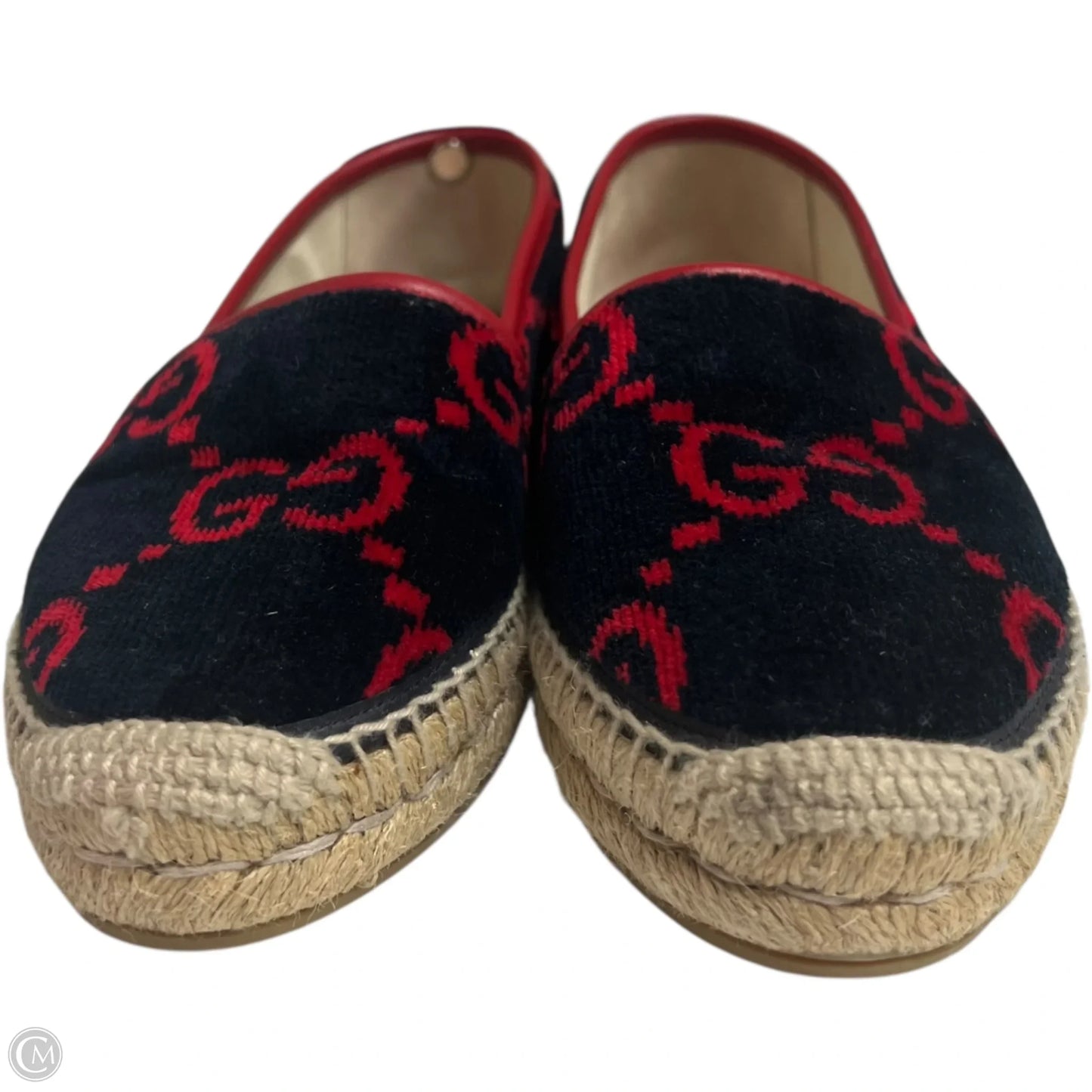 Shoes Luxury Designer By Gucci In Black & Red, Size: 7