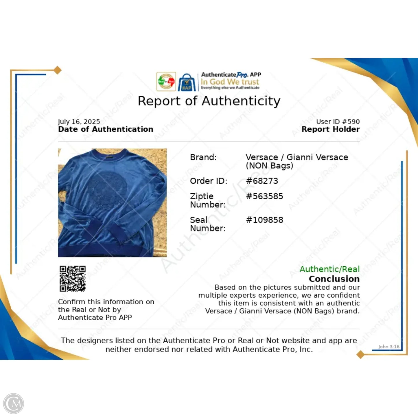 Sweatshirt Luxury Designer By Versace In Blue, Size: S