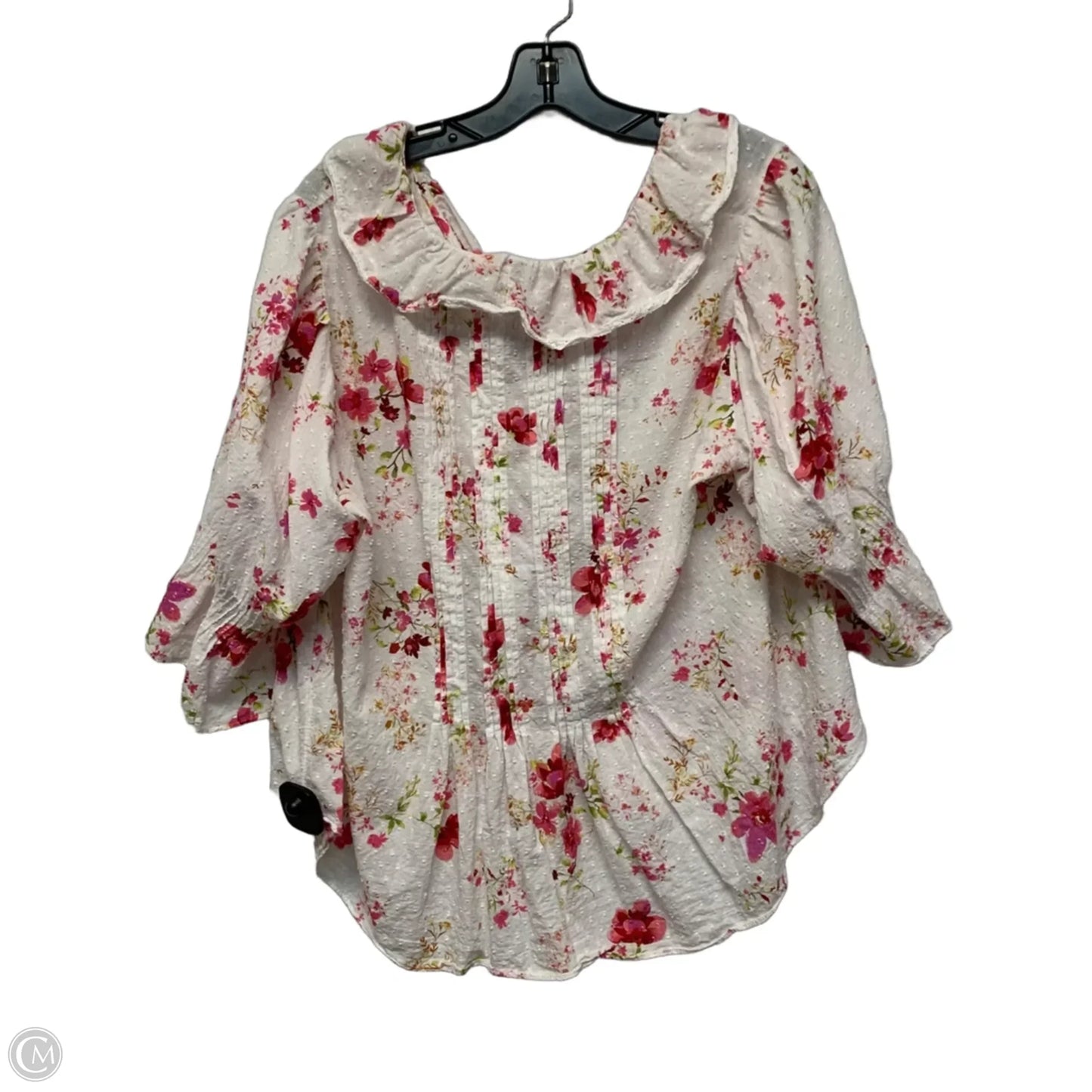 Top Short Sleeve By Anthropologie In Pink & White, Size: 1x