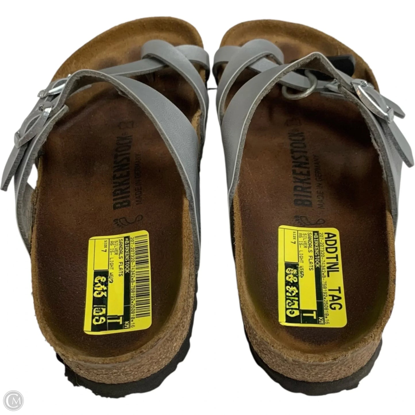 Sandals Flats By Birkenstock In Silver, Size: 7