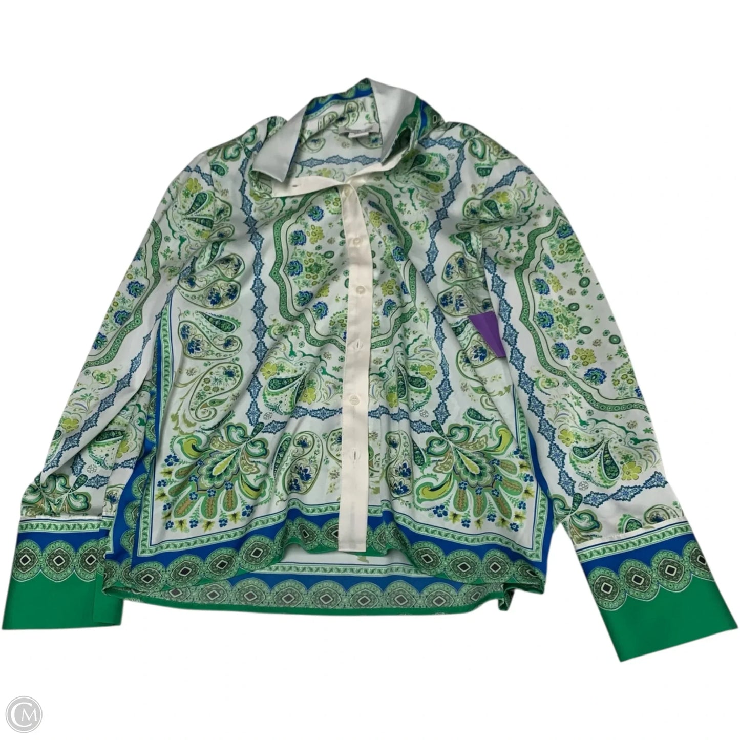 Blouse Long Sleeve By Rachel Zoe In Green & White, Size: Xs