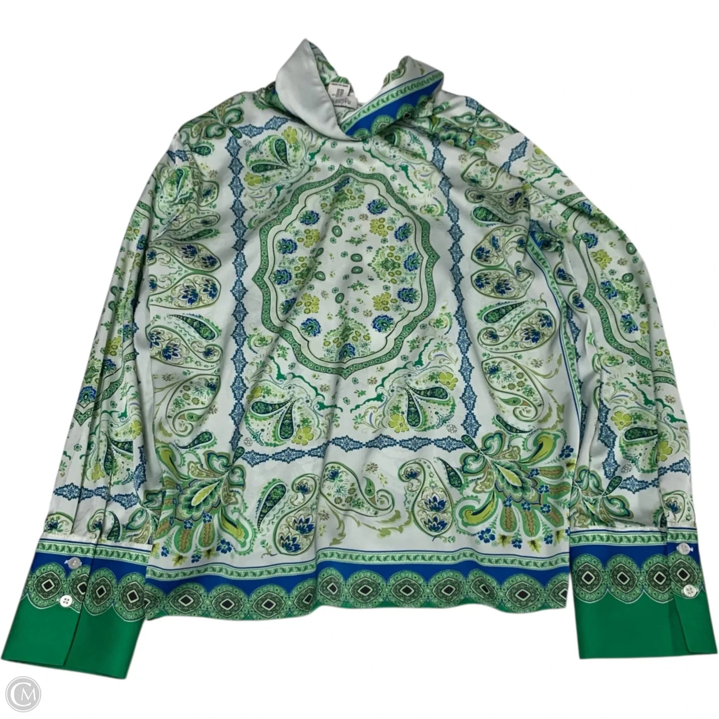 Blouse Long Sleeve By Rachel Zoe In Green & White, Size: Xs