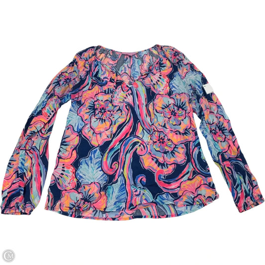 Top Long Sleeve Designer By Lilly Pulitzer In Blue & Pink, Size: Xs