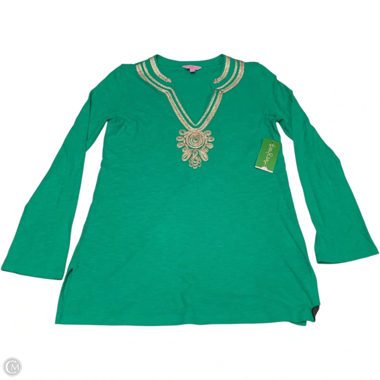 Top Long Sleeve Designer By Lilly Pulitzer In Gold & Green, Size: M
