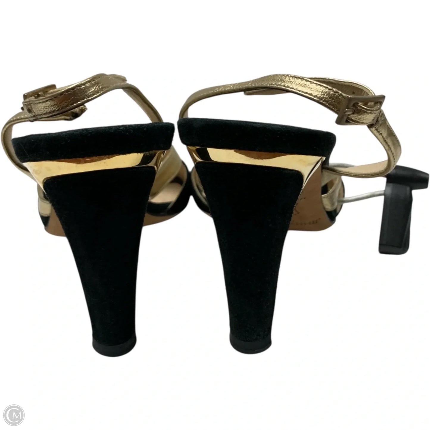 Sandals Luxury Designer By Jimmy Choo In Black & Gold, Size: 6.5