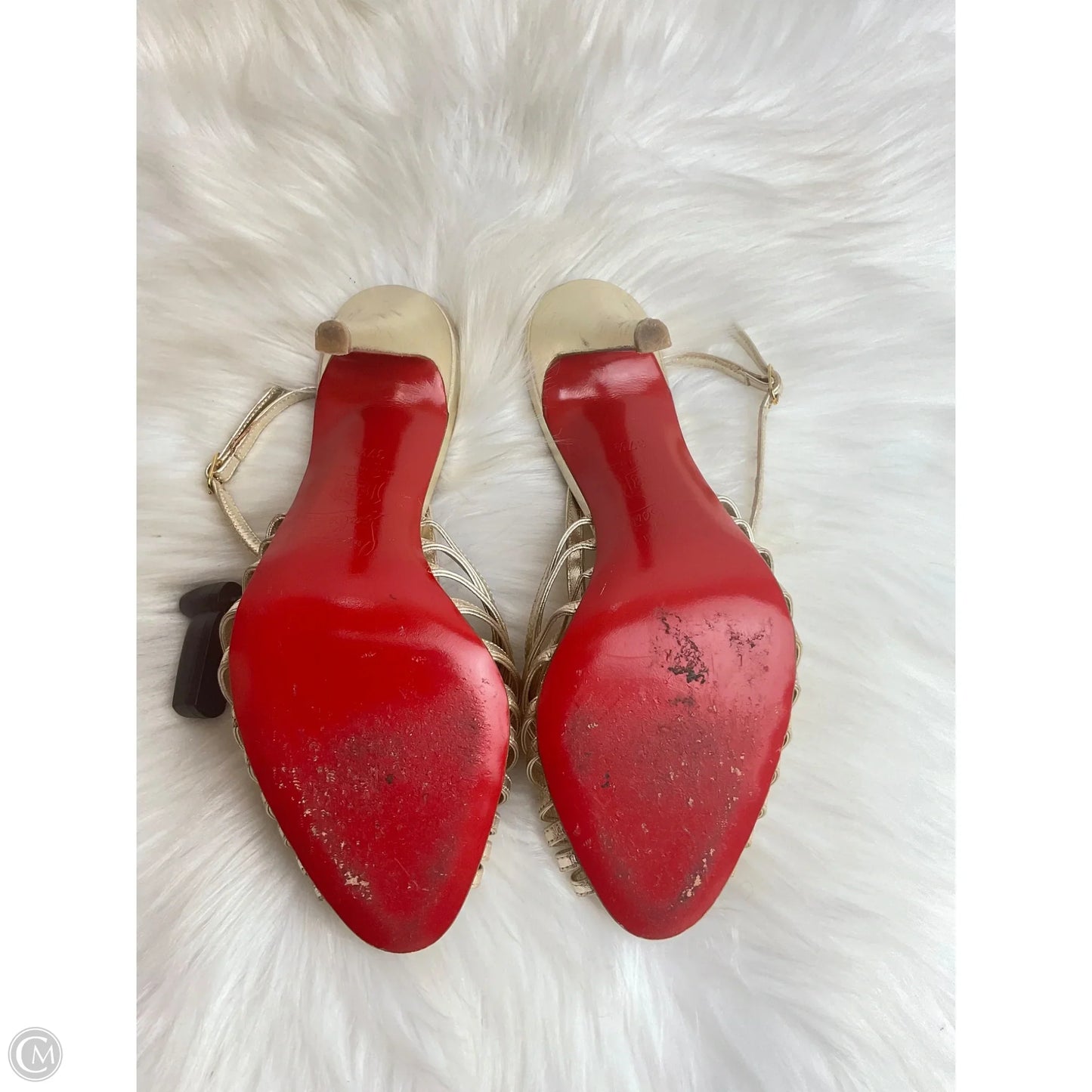 Shoes Luxury Designer By Christian Louboutin In Gold, Size: 7.5