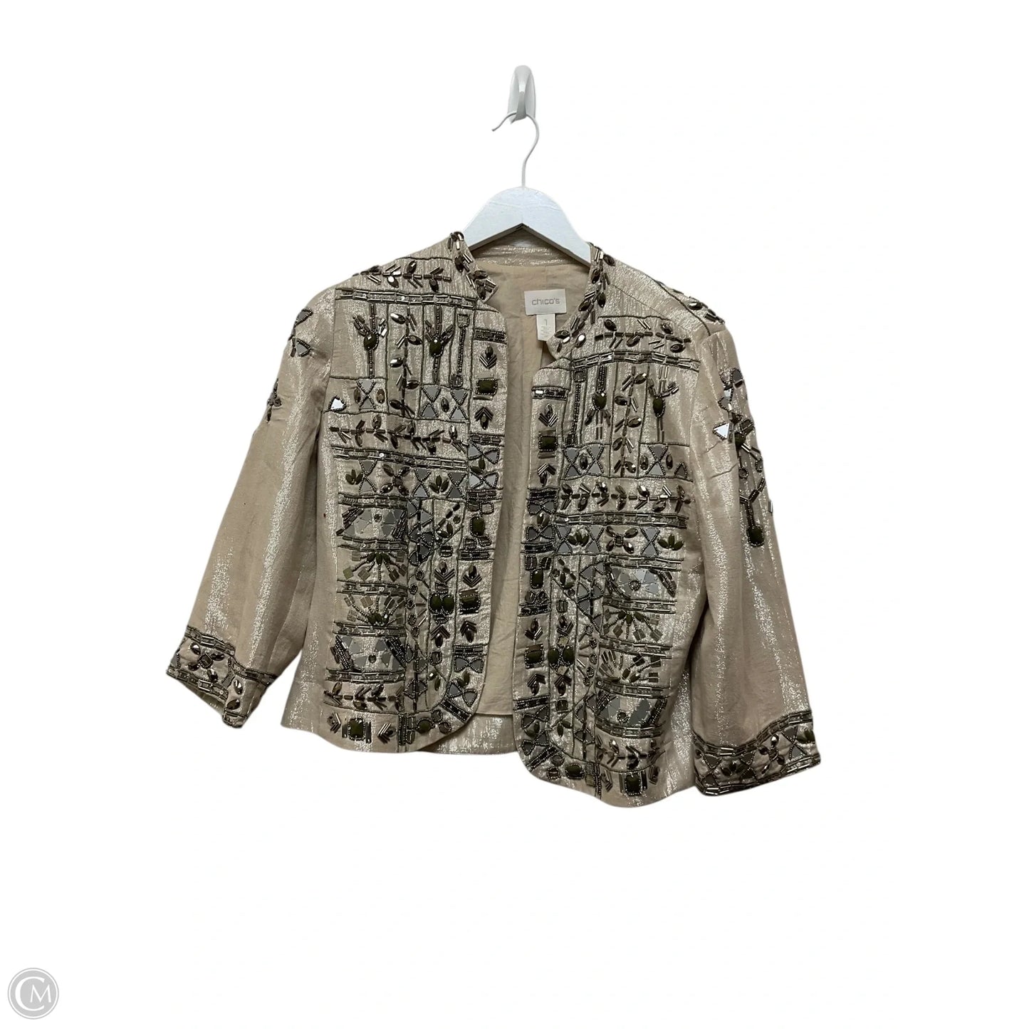 Jacket Moto By Chicos In Silver, Size: S
