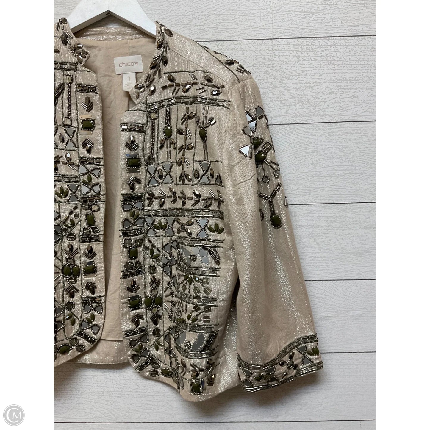 Jacket Moto By Chicos In Silver, Size: S