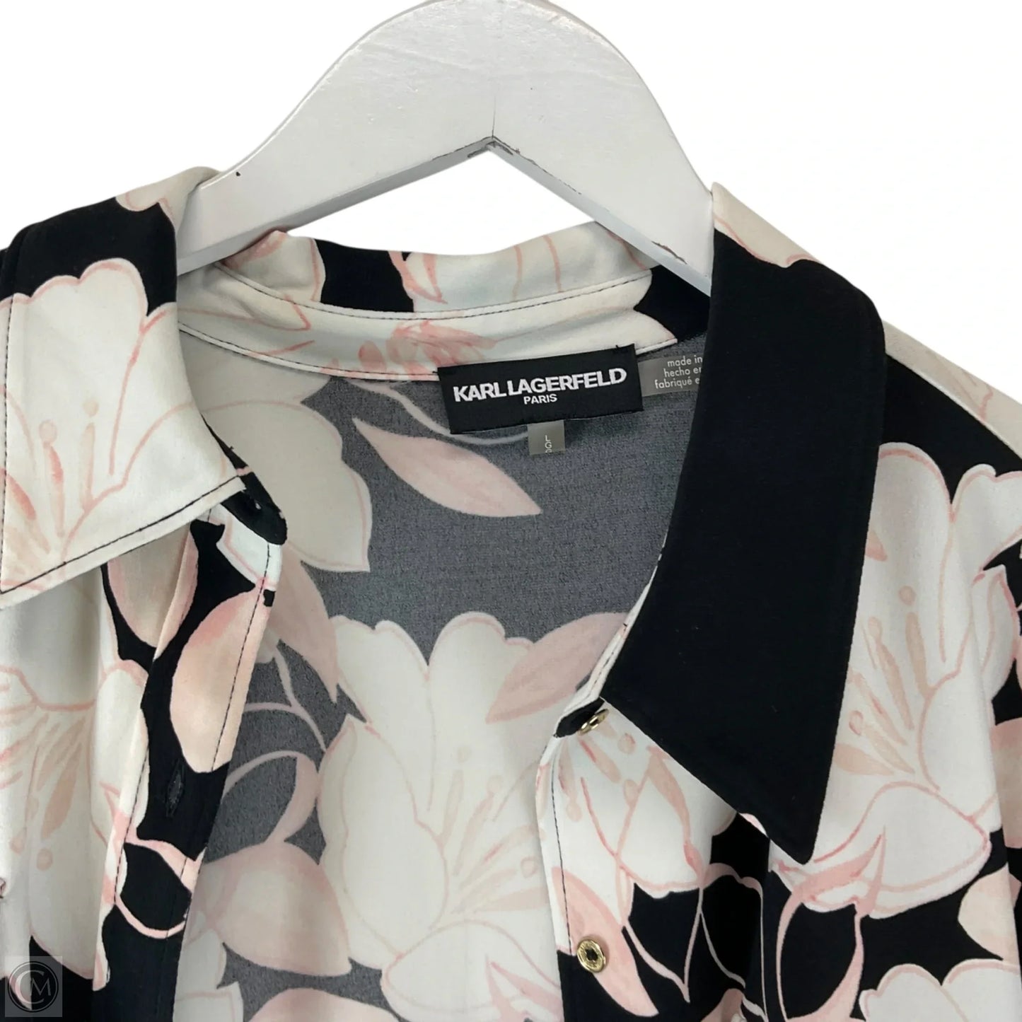 Top Long Sleeve Designer By Karl Lagerfeld In Black & Pink, Size: L