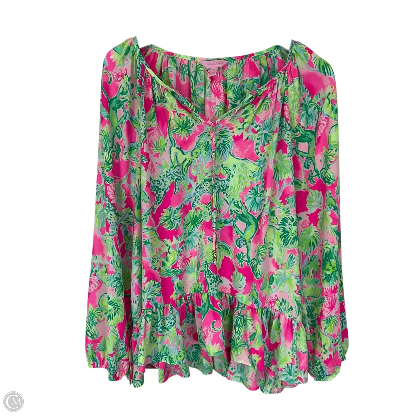 Top Long Sleeve Designer By Lilly Pulitzer In Green & Pink, Size: Xl