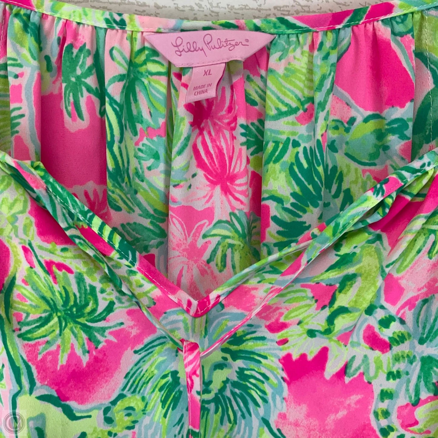 Top Long Sleeve Designer By Lilly Pulitzer In Green & Pink, Size: Xl