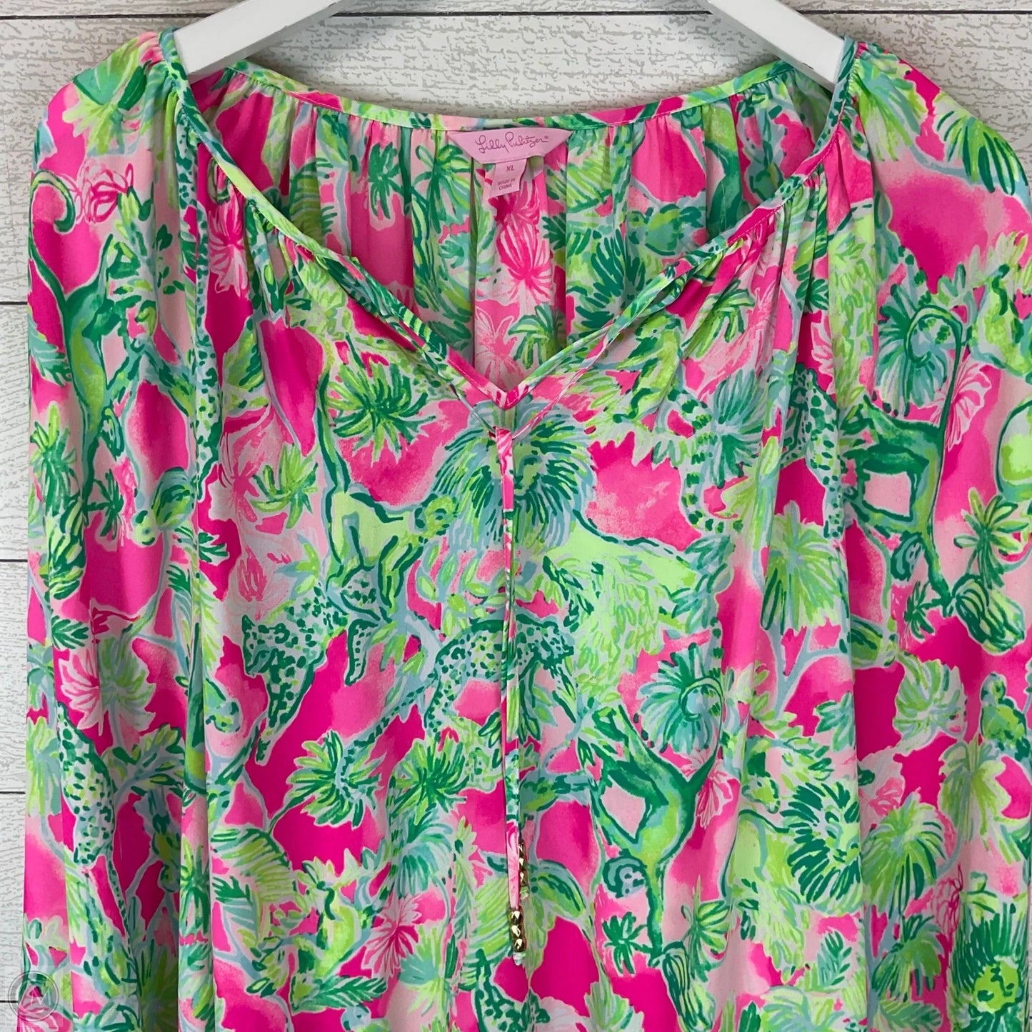 Top Long Sleeve Designer By Lilly Pulitzer In Green & Pink, Size: Xl