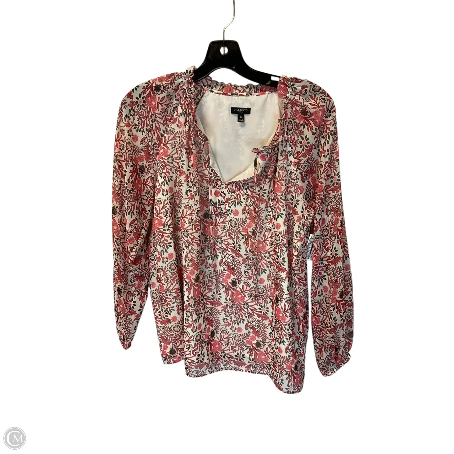 Top Long Sleeve By Talbots In Pink & White, Size: S