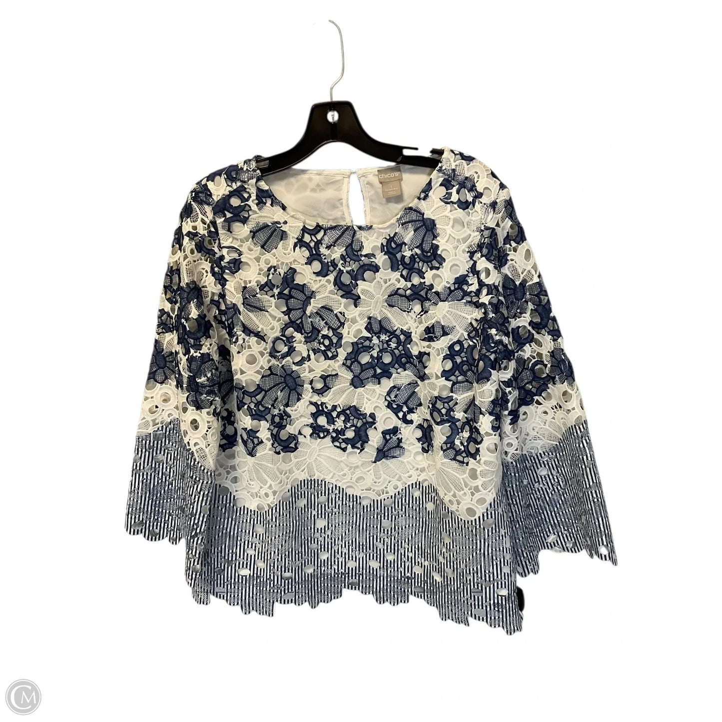 Top Long Sleeve By Chicos In Blue & White, Size: M