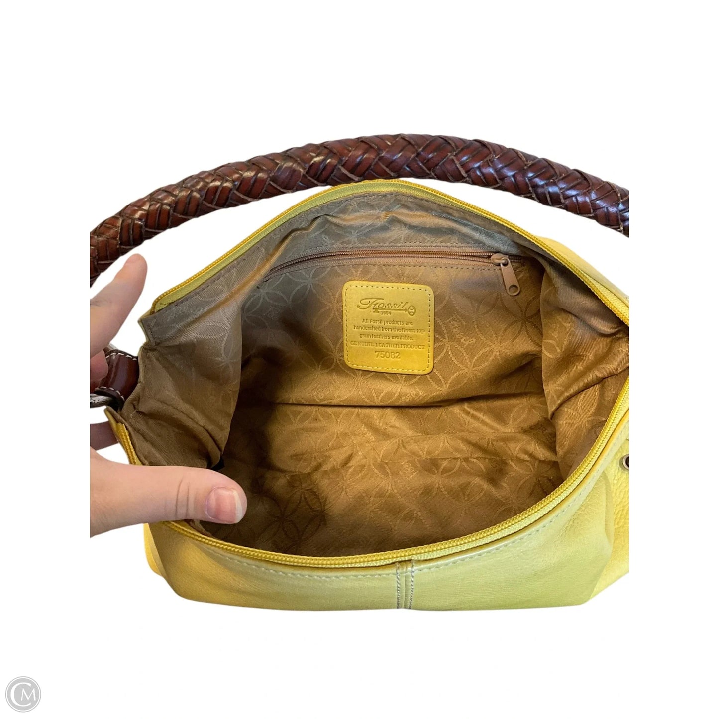 Handbag Leather By Fossil, Size: Medium