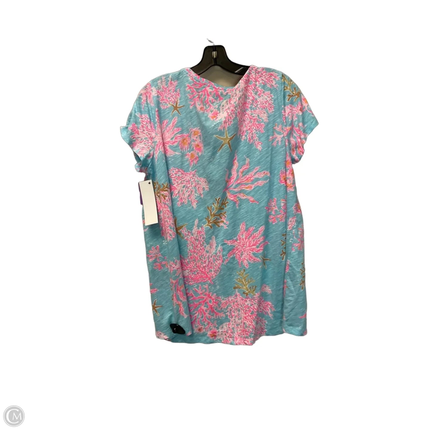 Top Short Sleeve Designer By Lilly Pulitzer In Blue & Pink, Size: Xl