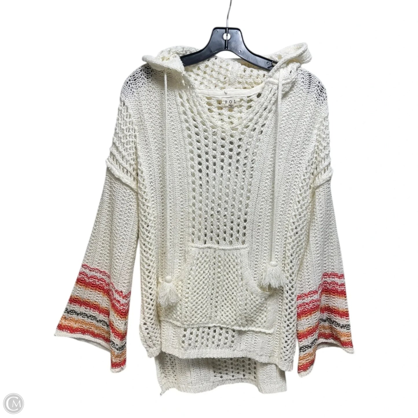 Open Knit Sweatshirt Hoodie By Pol In Cream, Size: M