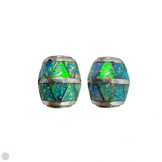 Inlaid Fire Opal & Sterling Silver Stud Earrings