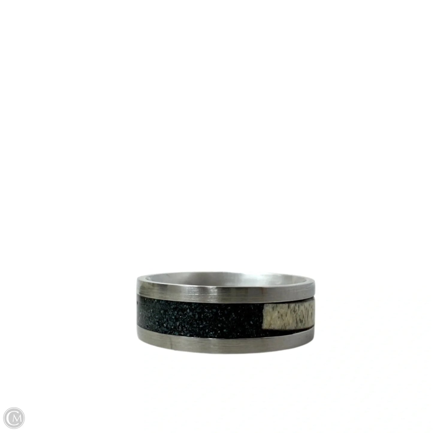 White Tail Antler & Black Quartz Inlay Band Ring, Size: 12