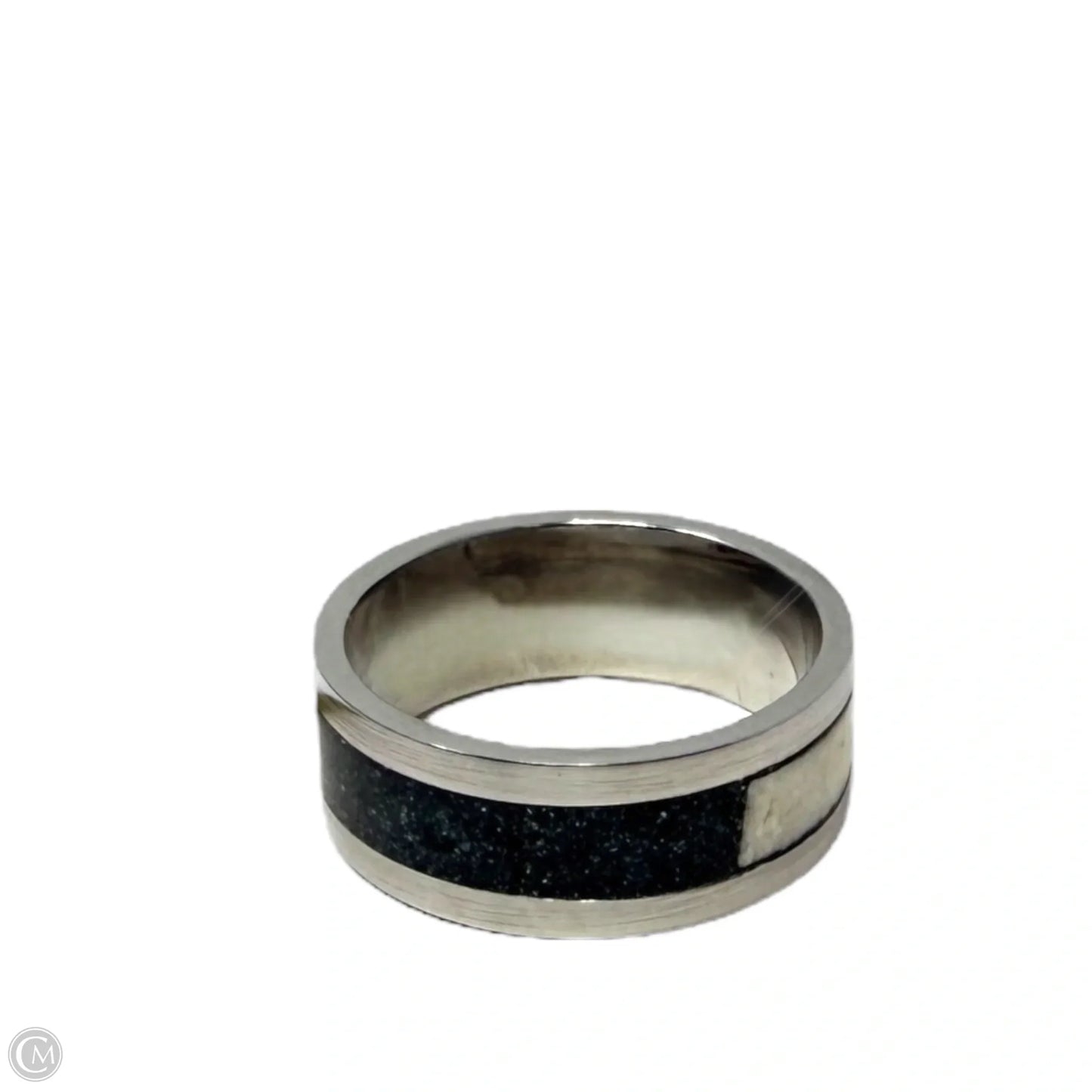 White Tail Antler & Black Quartz Inlay Band Ring, Size: 8