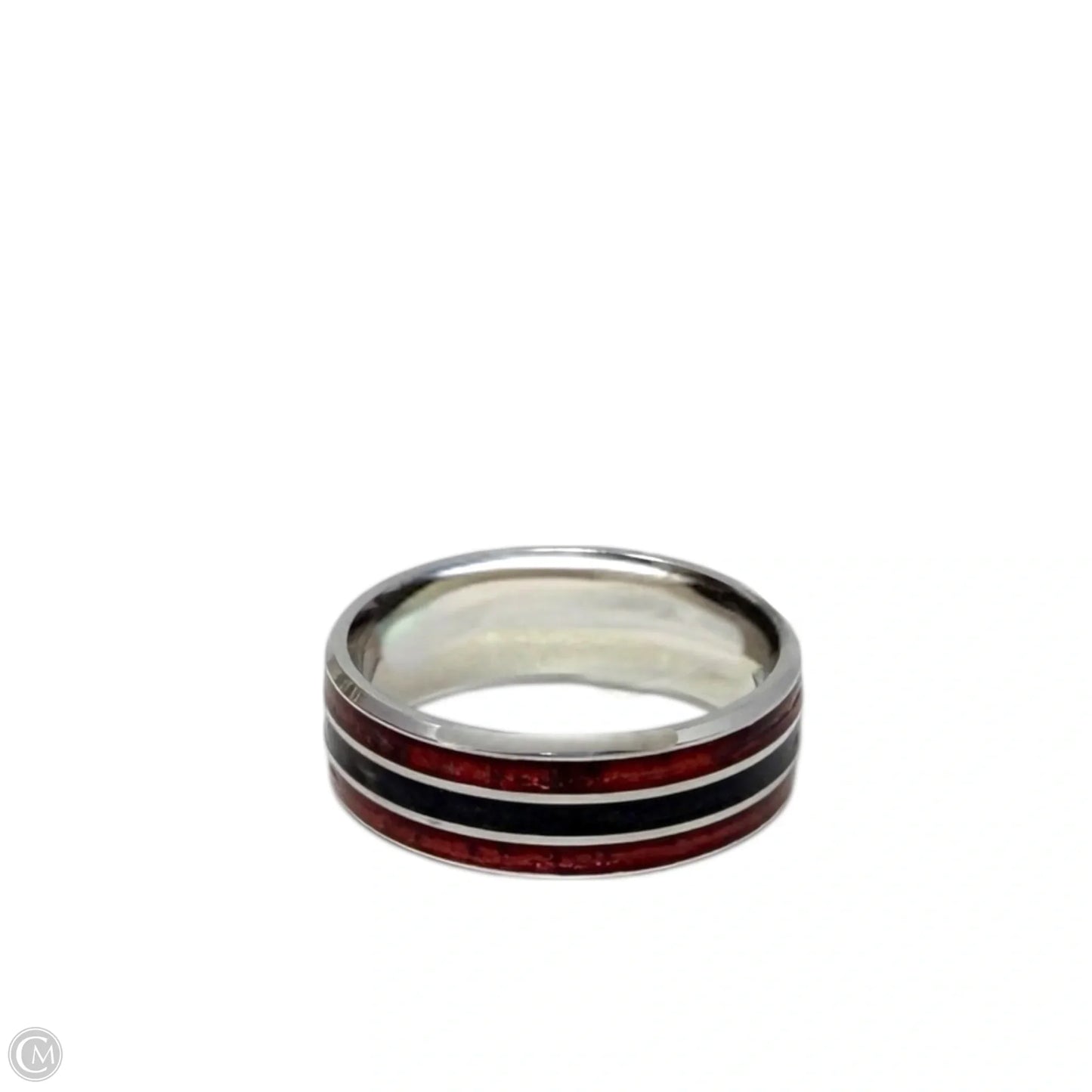Crushed Garnet & Black Quartz Band Ring, Size: 12