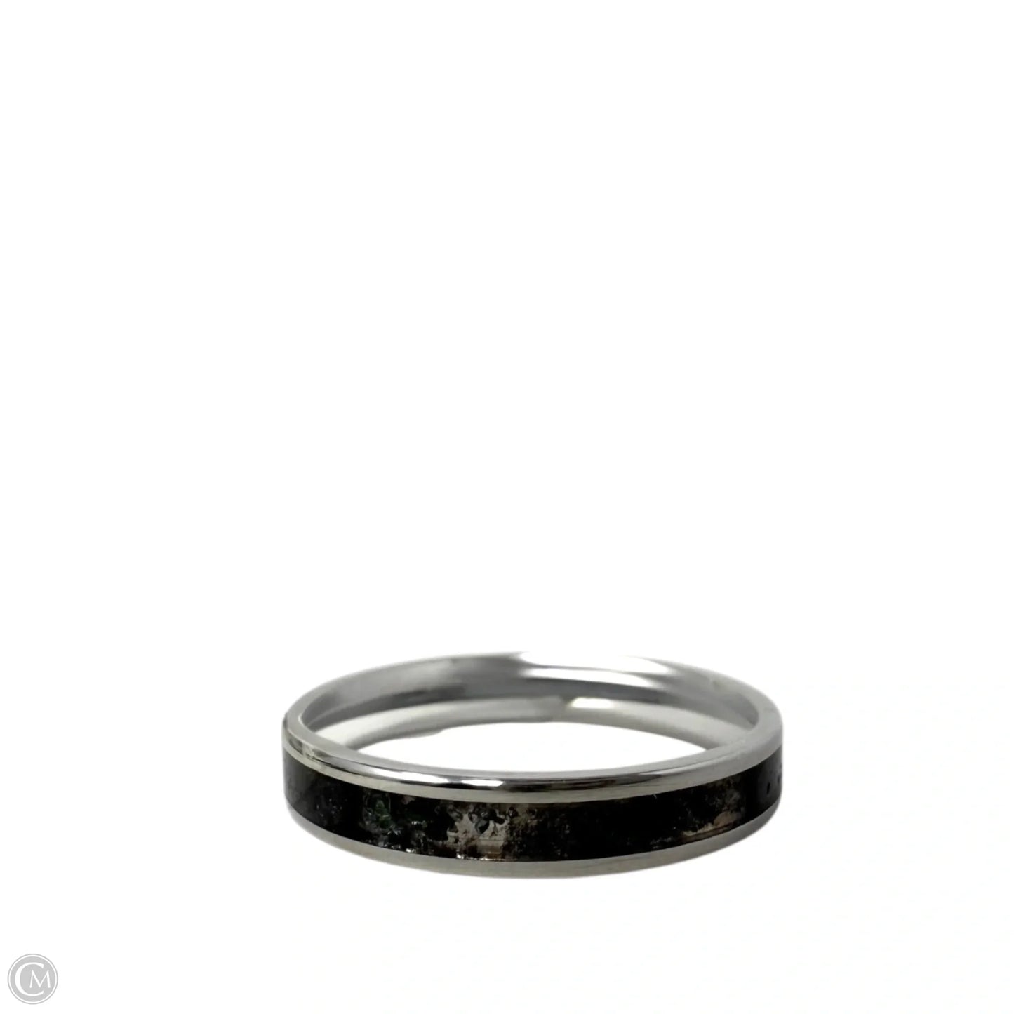 White Tail Antler & Crushed Black Quartz Inlay Band Ring, Size: 9