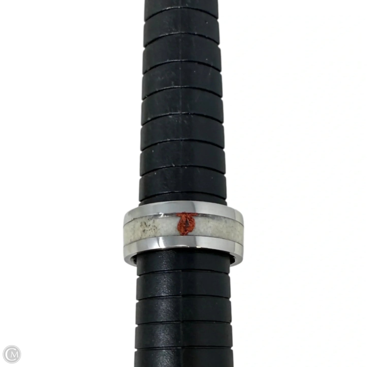 White Tail Antler Inlay Band Ring, Size: 8