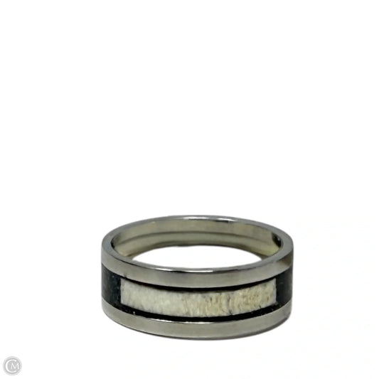 White Tail Antler & Black Quartz Inlay Band Ring, Size: 9