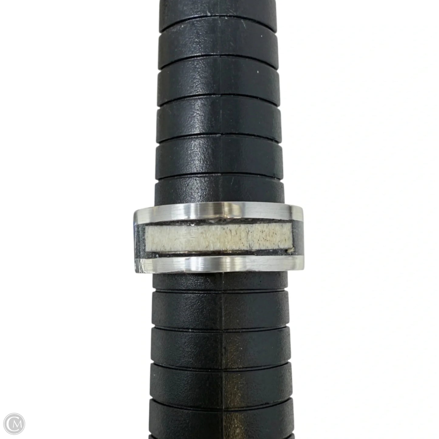 White Tail Antler & Black Quartz Inlay Band Ring, Size: 9