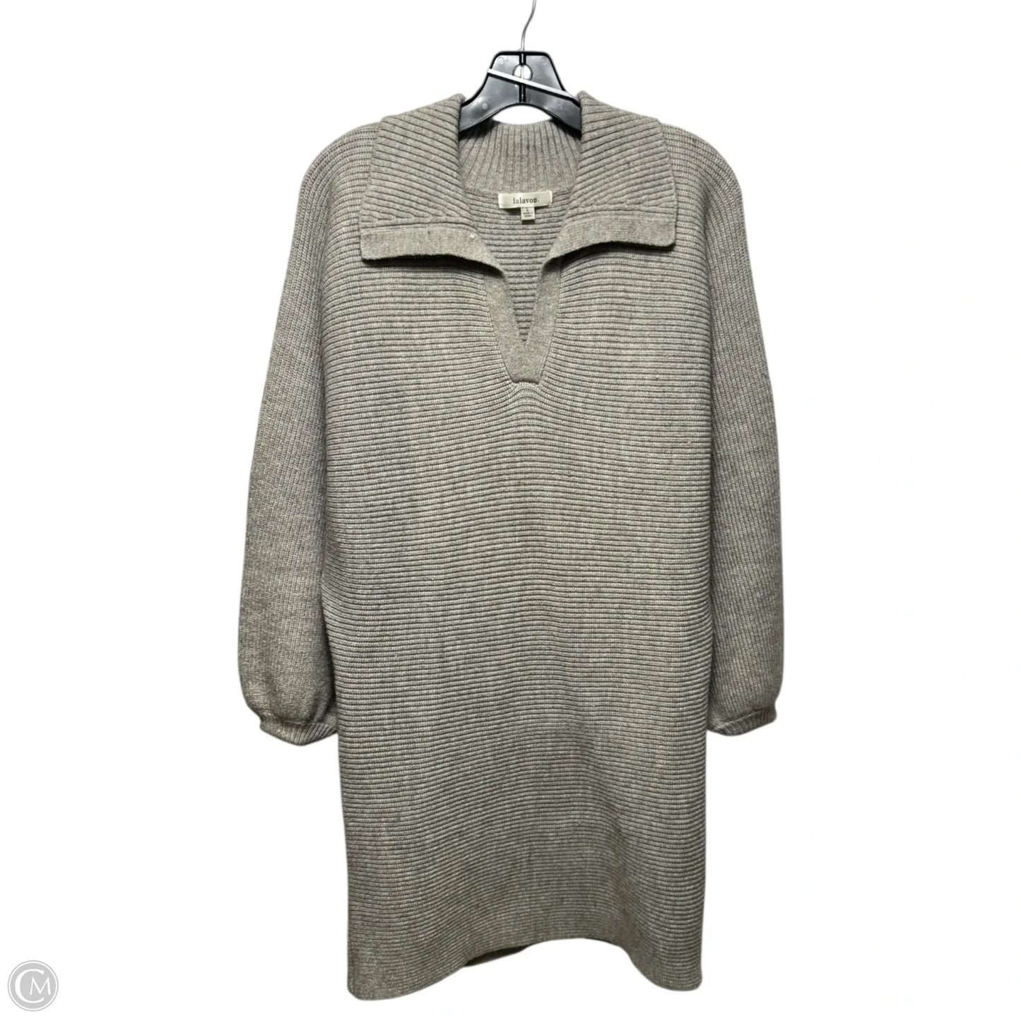 Knit Collared Dress Casual Short By Lalavon In Grey, Size: Lp