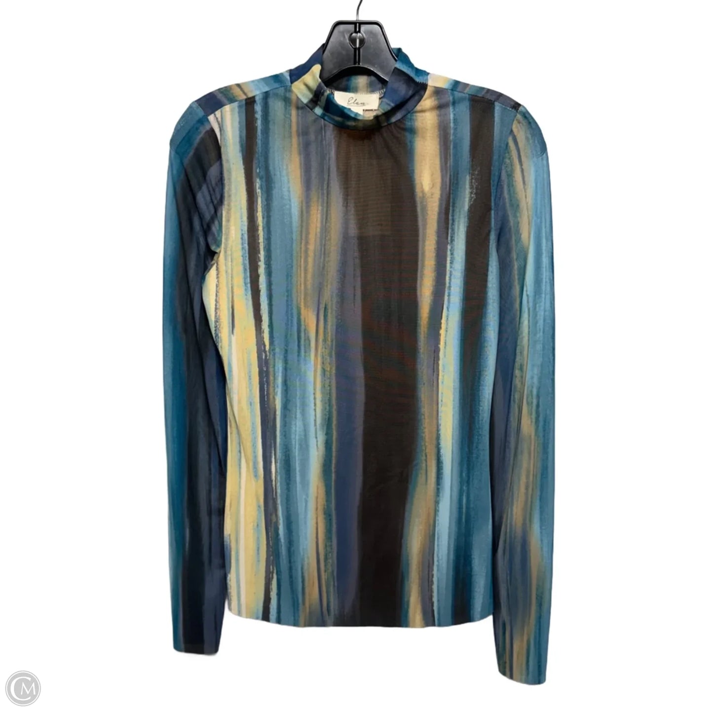 Top Long Sleeve By Elan In Blue Oslo Print, Size: S