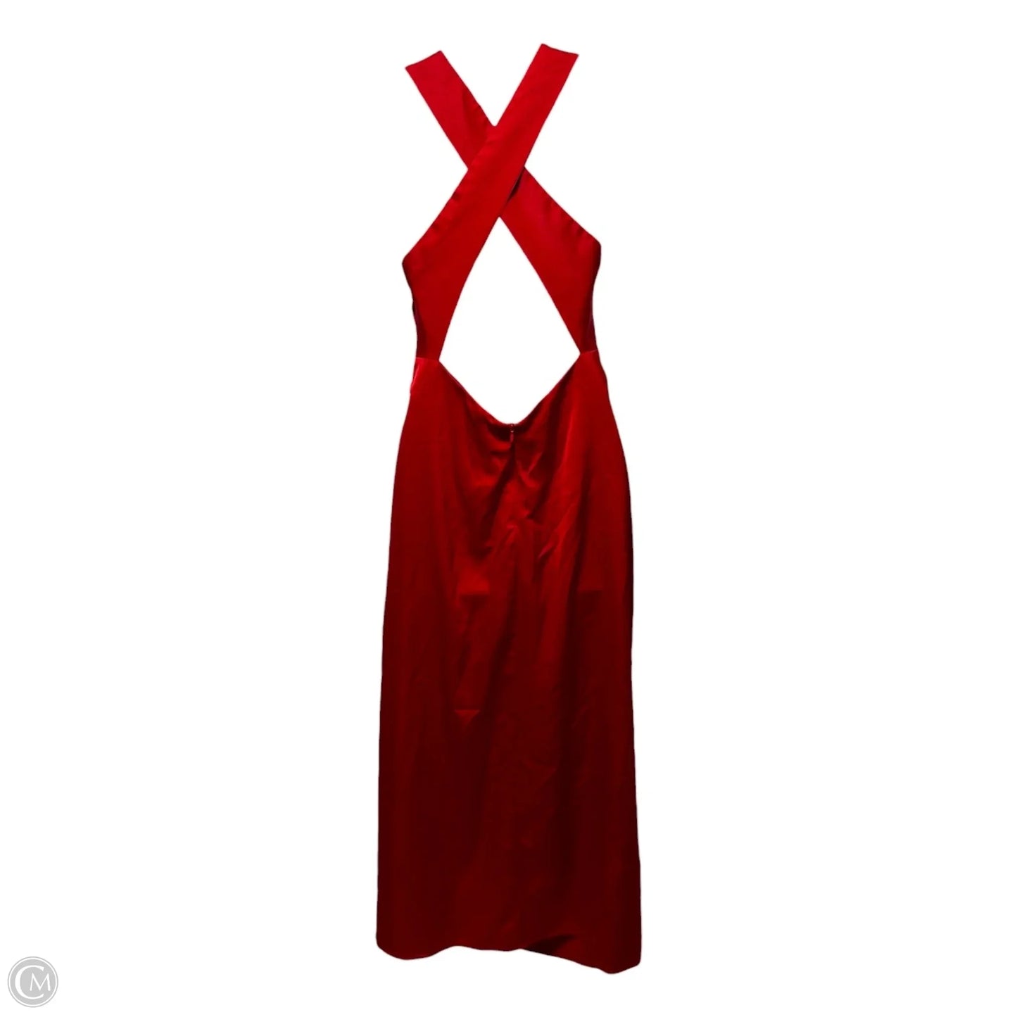 Cowl Neck Satin Cross Back Long Dress By Commense In Red, Size: S