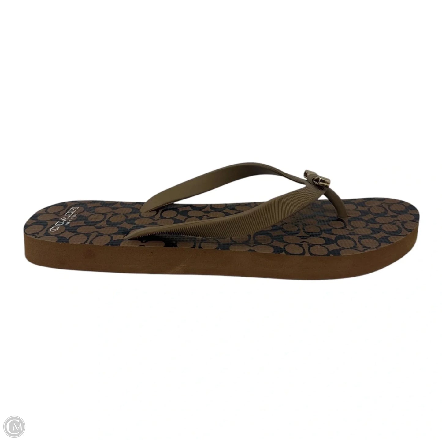 Monogram Bow Sandals Flip Flops By Coach In Multi-colored, Size: 9