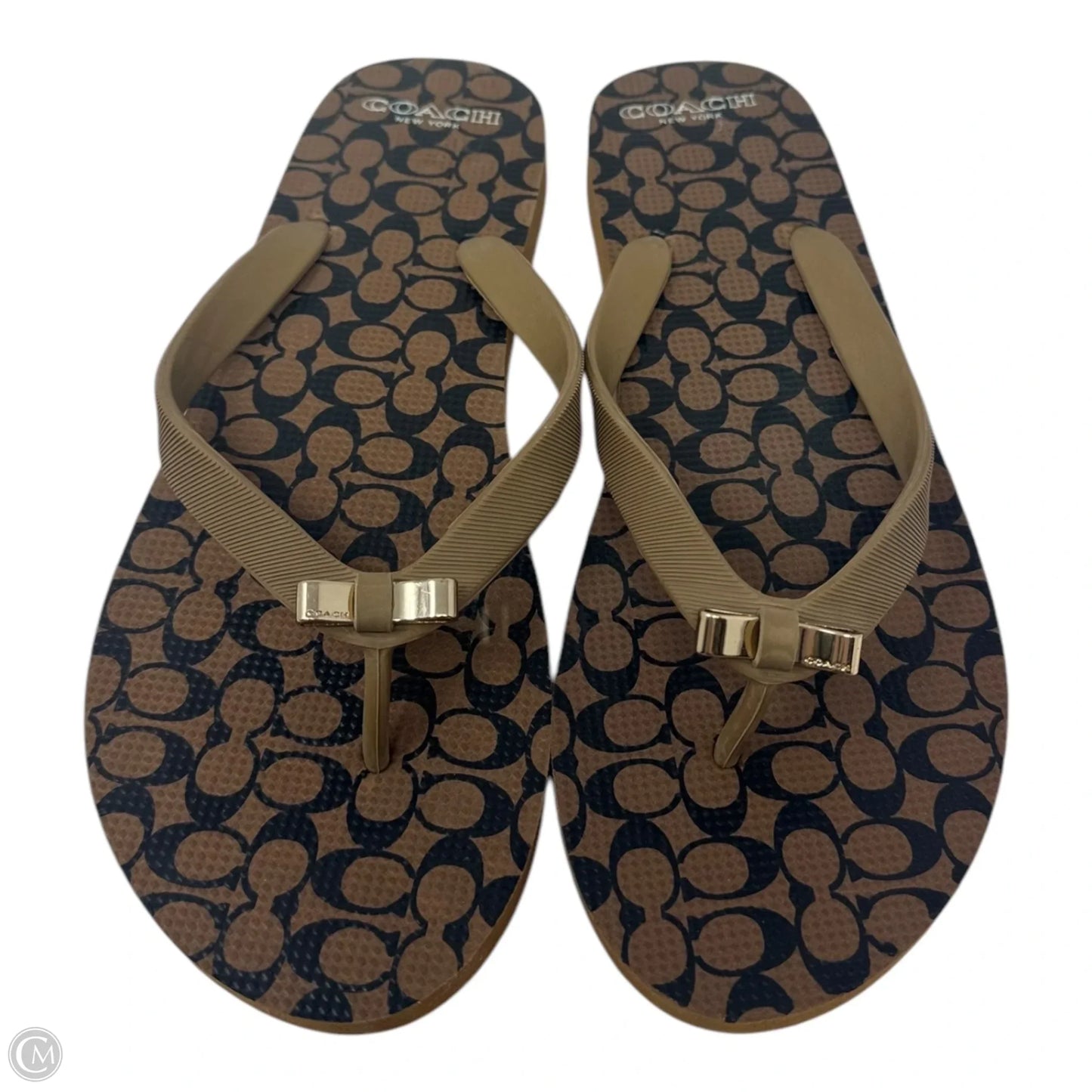 Monogram Bow Sandals Flip Flops By Coach In Multi-colored, Size: 9