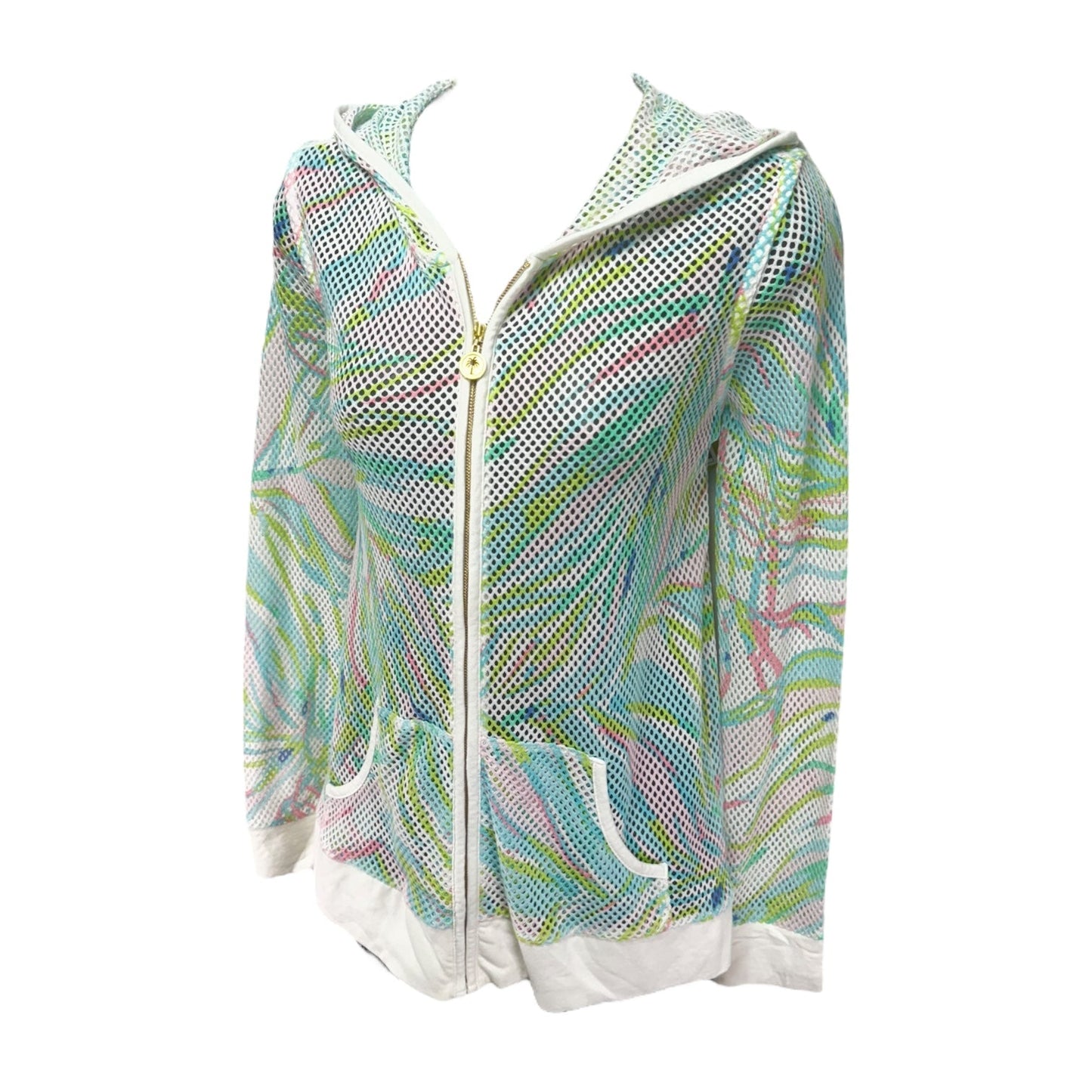 Vintage Mesh Zip Up Hoodie Designer By Lilly Pulitzer In Multi-colored, Size: S