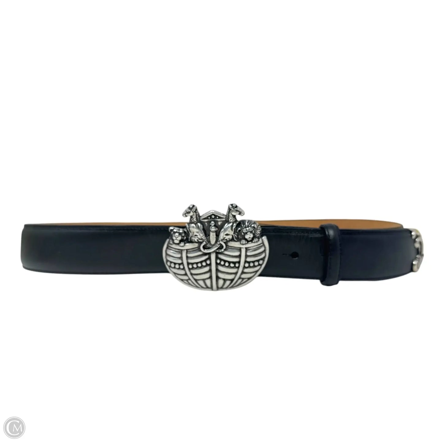 C. 1995 Museum Collection Leather Belt with Noah's Ark Buckle By Brighton, Size: Large