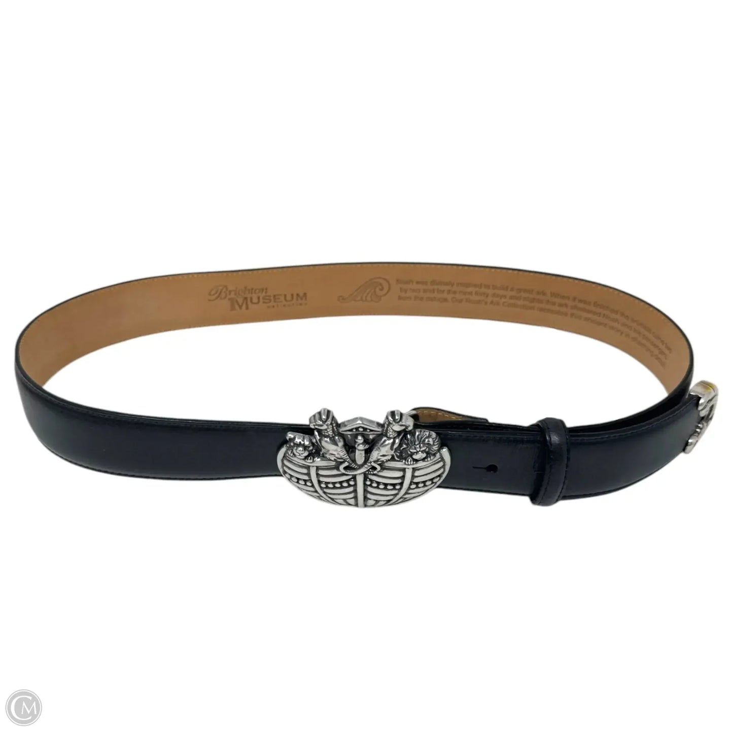 C. 1995 Museum Collection Leather Belt with Noah's Ark Buckle By Brighton, Size: Large