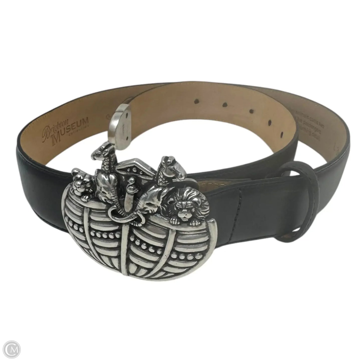 C. 1995 Museum Collection Leather Belt with Noah's Ark Buckle By Brighton, Size: Large